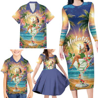 Aloha Hawaii Family Matching Long Sleeve Bodycon Dress and Hawaiian Shirt Hula Martini Tropical Vibes LT05 - Polynesian Pride