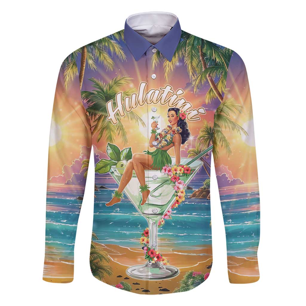 Aloha Hawaii Family Matching Long Sleeve Bodycon Dress and Hawaiian Shirt Hula Martini Tropical Vibes LT05 Dad's Shirt - Long Sleeve Colorful - Polynesian Pride