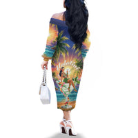 Aloha Hawaii Family Matching Off The Shoulder Long Sleeve Dress and Hawaiian Shirt Hula Martini Tropical Vibes LT05 - Polynesian Pride