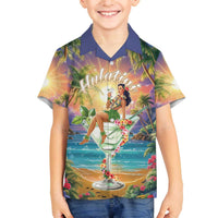 Aloha Hawaii Family Matching Off The Shoulder Long Sleeve Dress and Hawaiian Shirt Hula Martini Tropical Vibes LT05 Son's Shirt Colorful - Polynesian Pride