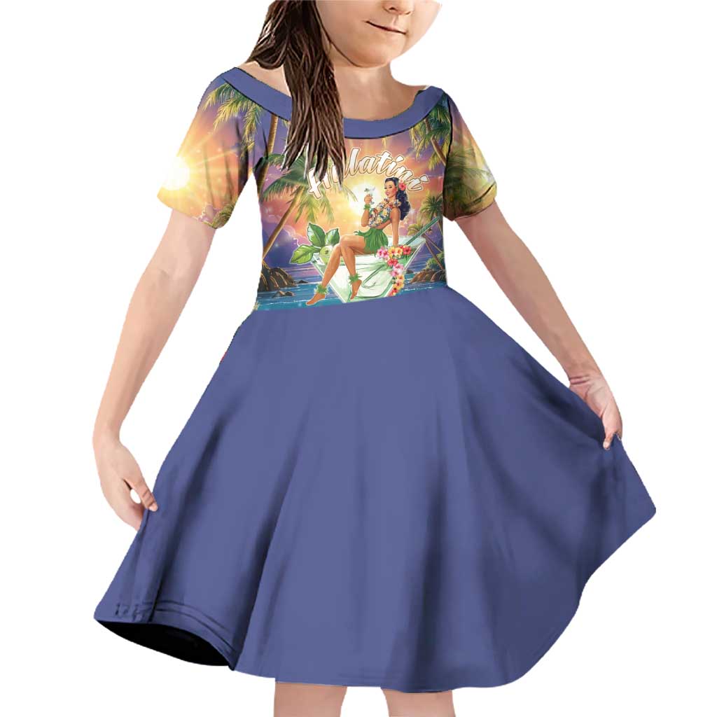 Aloha Hawaii Family Matching Off Shoulder Short Dress and Hawaiian Shirt Hula Martini Tropical Vibes - Polynesian Pride