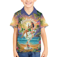 Aloha Hawaii Family Matching Off Shoulder Short Dress and Hawaiian Shirt Hula Martini Tropical Vibes - Polynesian Pride
