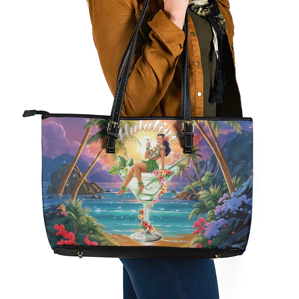 Aloha Hawaii Leather Tote Bag Hula Martini Tropical Vibes - Polynesian Pride
