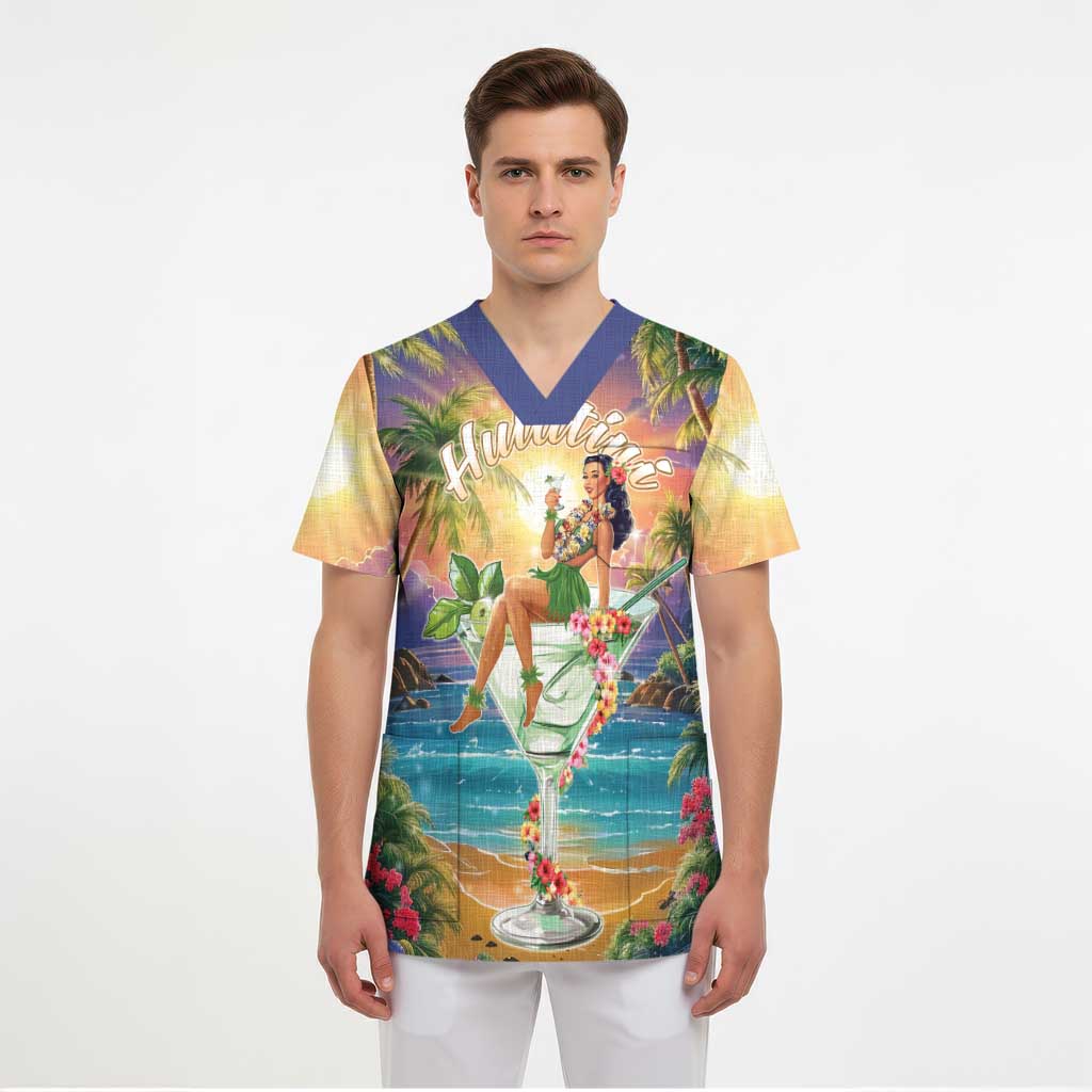 Aloha Hawaii Scrub Top Hula Martini Tropical Vibes - Polynesian Pride