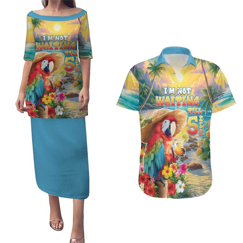 Hawaii Parrot Couples Matching Puletasi and Hawaiian Shirt Im Not Waiting Till 5 Oclock