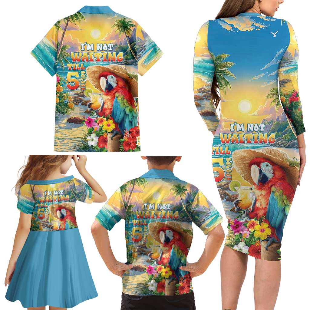 Hawaii Parrot Family Matching Long Sleeve Bodycon Dress and Hawaiian Shirt Im Not Waiting Till 5 Oclock LT05 - Polynesian Pride
