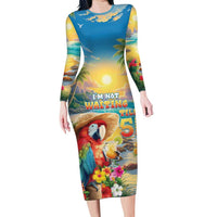 Hawaii Parrot Family Matching Long Sleeve Bodycon Dress and Hawaiian Shirt Im Not Waiting Till 5 Oclock LT05 Mom's Dress Colorful - Polynesian Pride