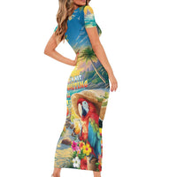 Hawaii Parrot Family Matching Short Sleeve Bodycon Dress and Hawaiian Shirt Im Not Waiting Till 5 Oclock LT05 - Polynesian Pride