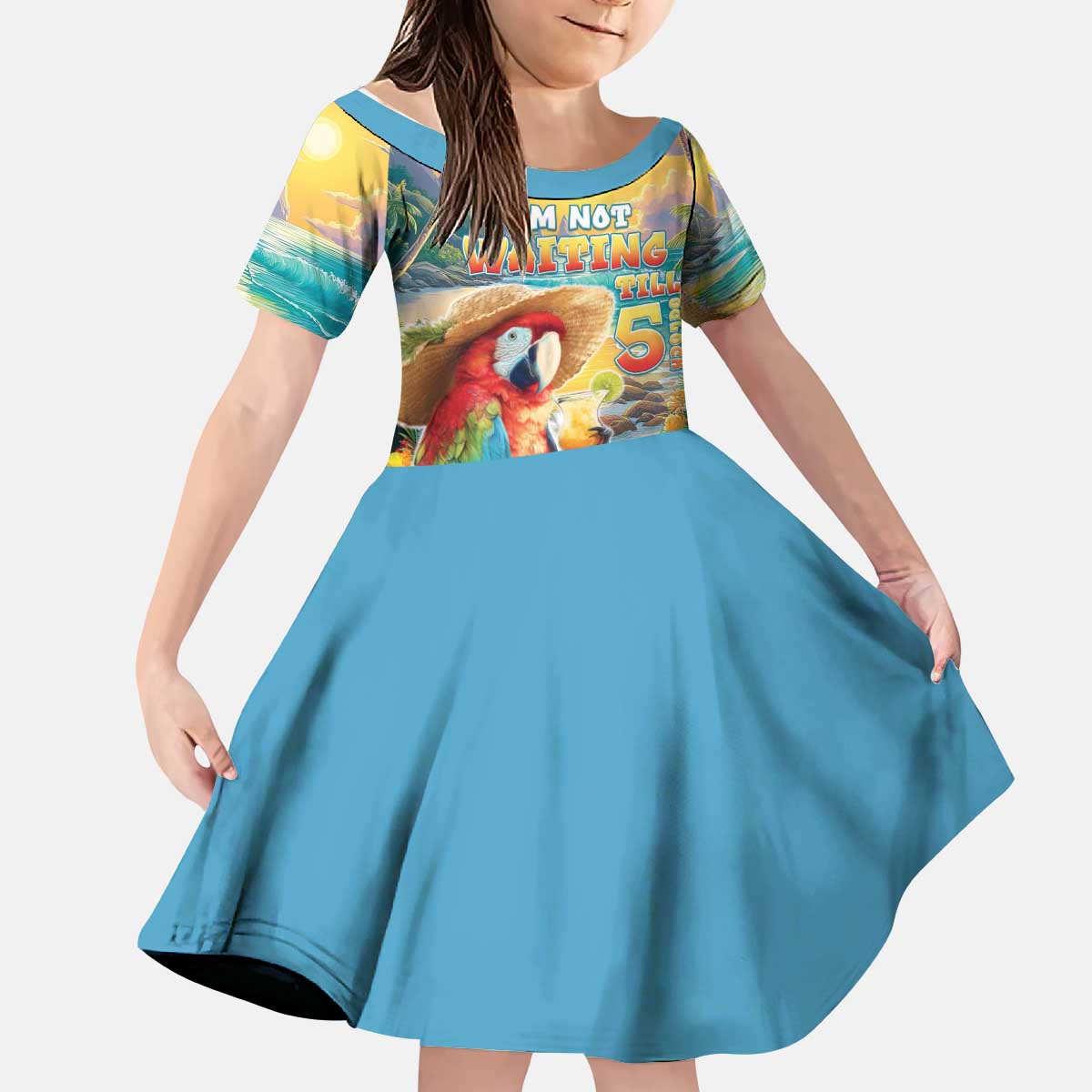 Hawaii Parrot Kid Short Sleeve Dress Im Not Waiting Till 5 Oclock