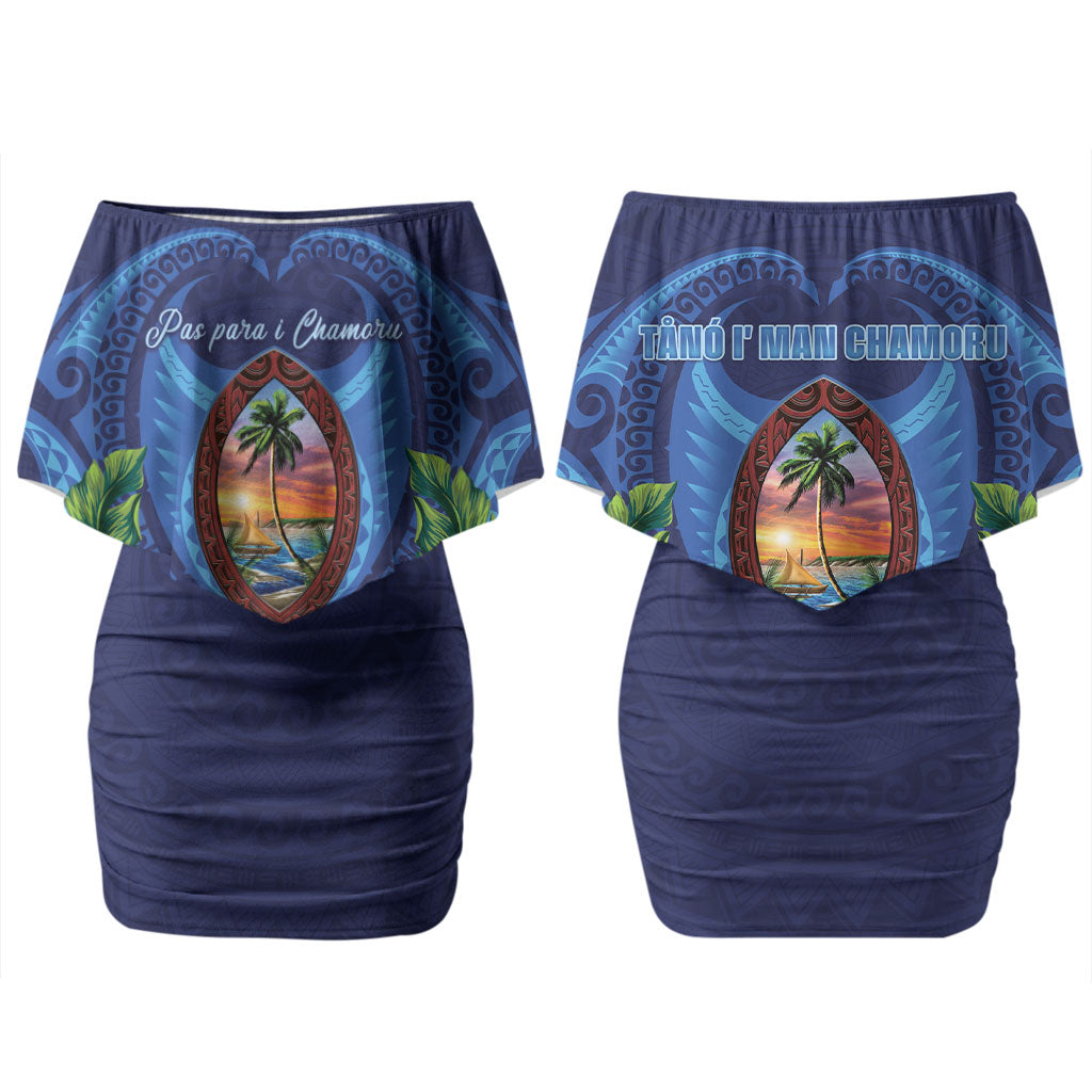 Guam Liberation Day Couples Matching Off Shoulder Short Dress and Long Sleeve Button Shirt Pas Para I Chamoru