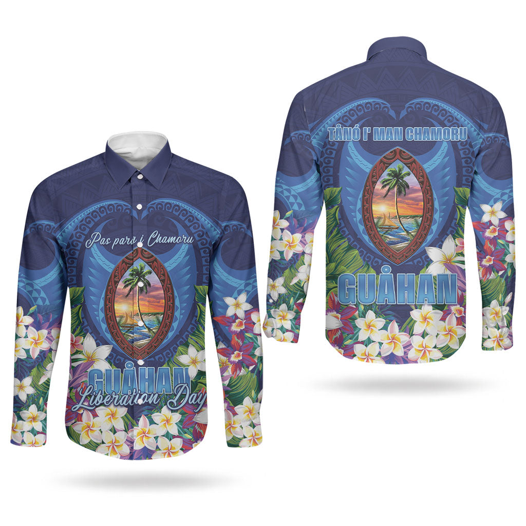 Guam Liberation Day Couples Matching Off The Shoulder Long Sleeve Dress and Long Sleeve Button Shirt Pas Para I Chamoru