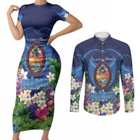 Guam Liberation Day Couples Matching Short Sleeve Bodycon Dress and Long Sleeve Button Shirt Pas Para I Chamoru