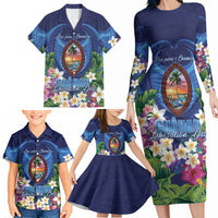 Guam Liberation Day Family Matching Long Sleeve Bodycon Dress and Hawaiian Shirt Pas Para I Chamoru