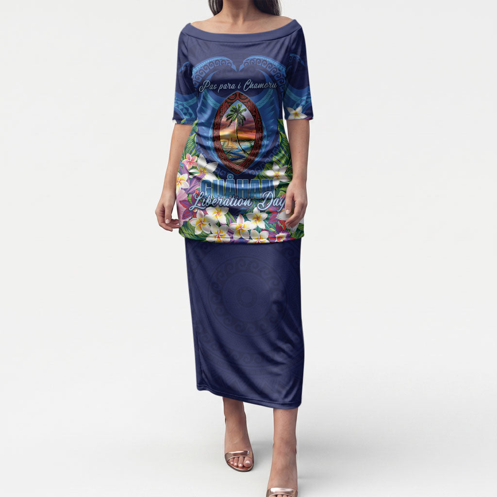 Guam Liberation Day Puletasi Pas Para I Chamoru LT05 Long Dress Navy - Polynesian Pride