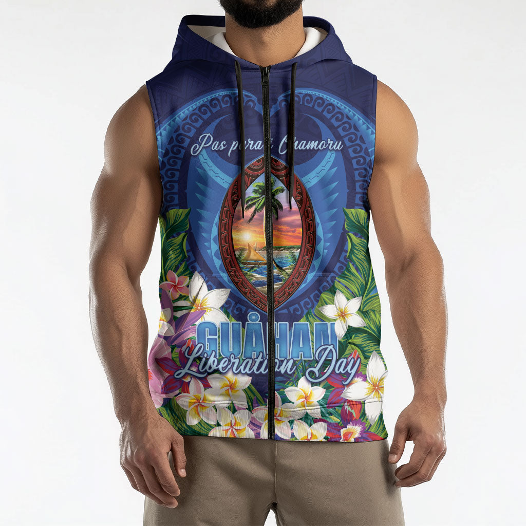 Guam Liberation Day Sleeveless Zip Hoodie Pas Para I Chamoru