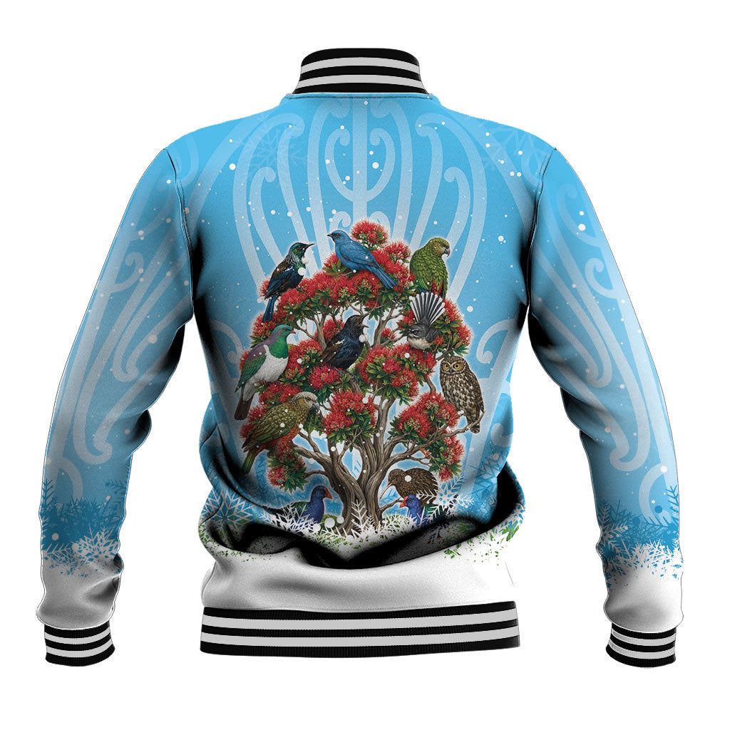 New Zealand Birds Christmas Baseball Jacket Pohutukawa Xmas Tree