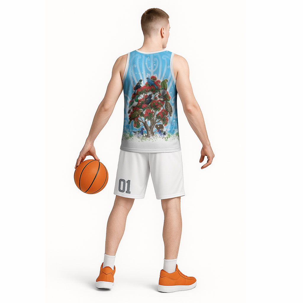 New Zealand Birds Christmas Basketball Jersey Pohutukawa Xmas Tree