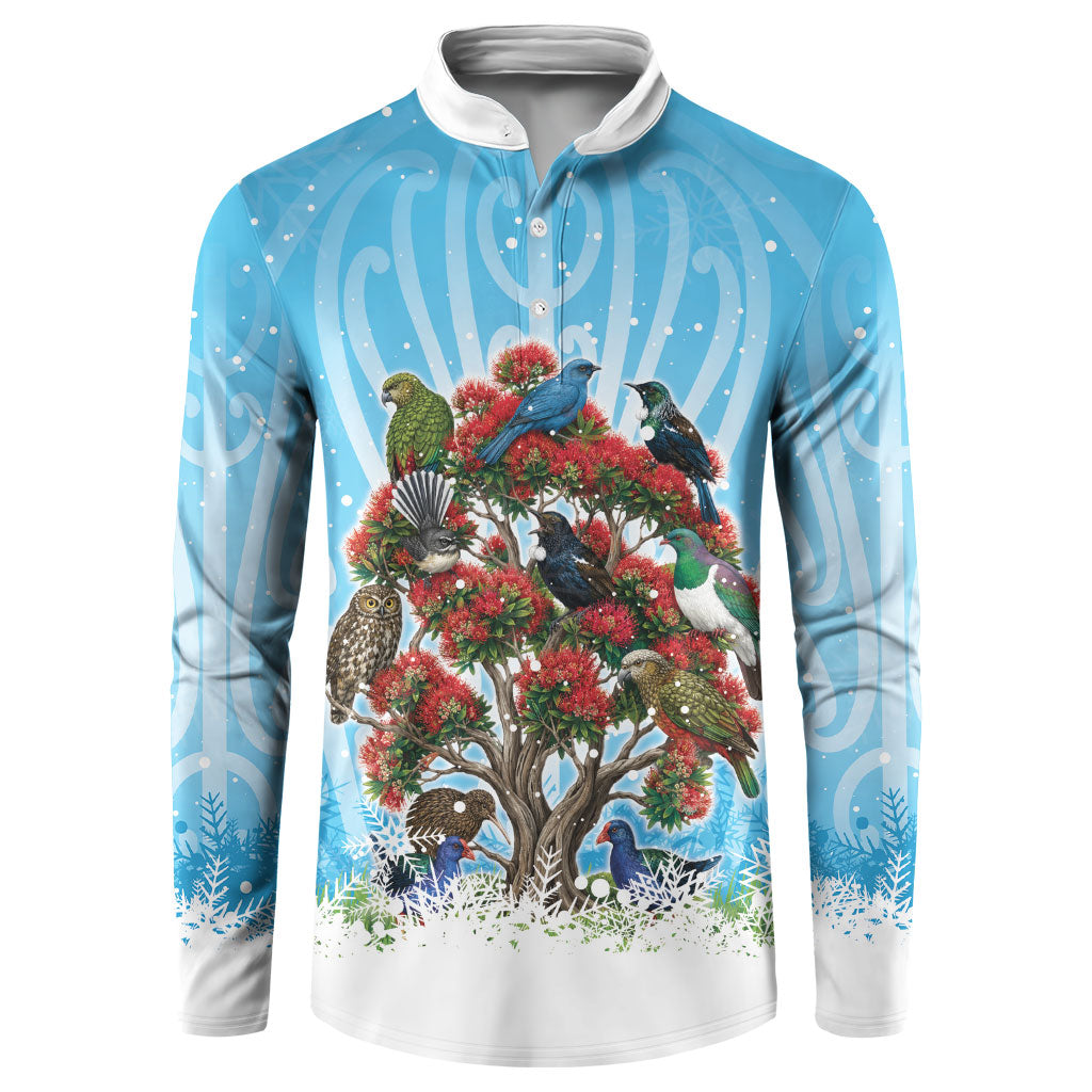 New Zealand Birds Christmas Button Sweatshirt Pohutukawa Xmas Tree