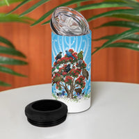 New Zealand Birds Christmas 4 in 1 Can Cooler Tumbler Pohutukawa Xmas Tree
