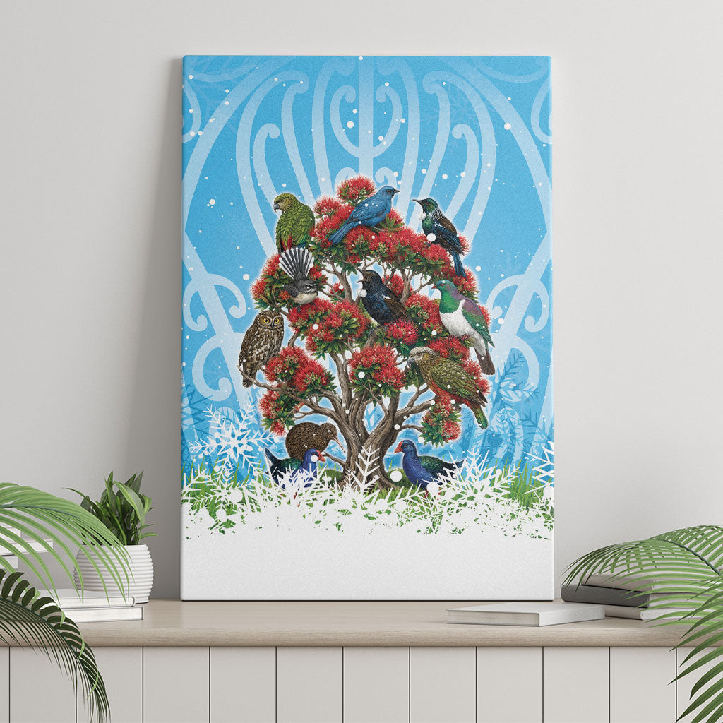New Zealand Birds Christmas Canvas Wall Art Pohutukawa Xmas Tree