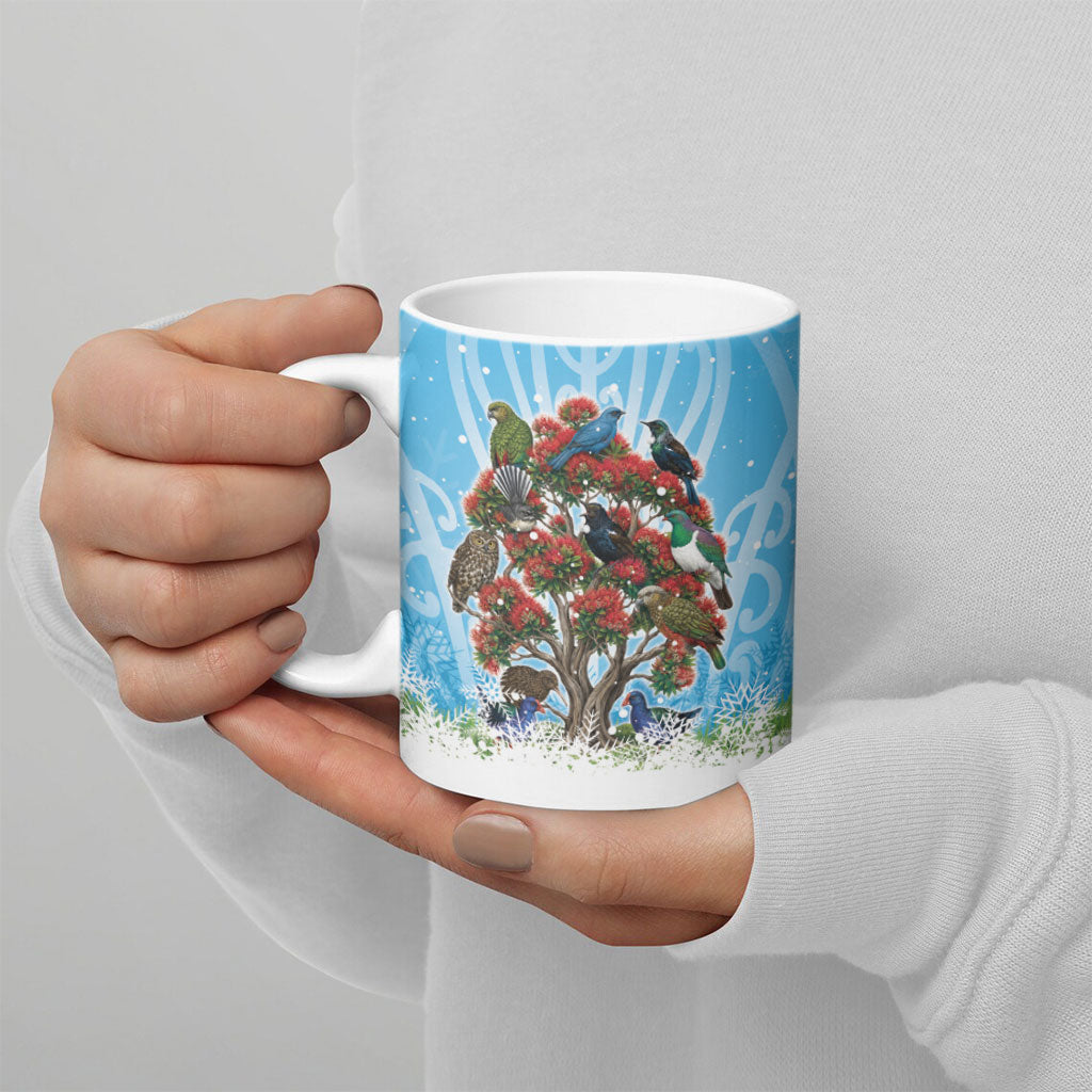 New Zealand Birds Christmas Ceramic Mug Pohutukawa Xmas Tree