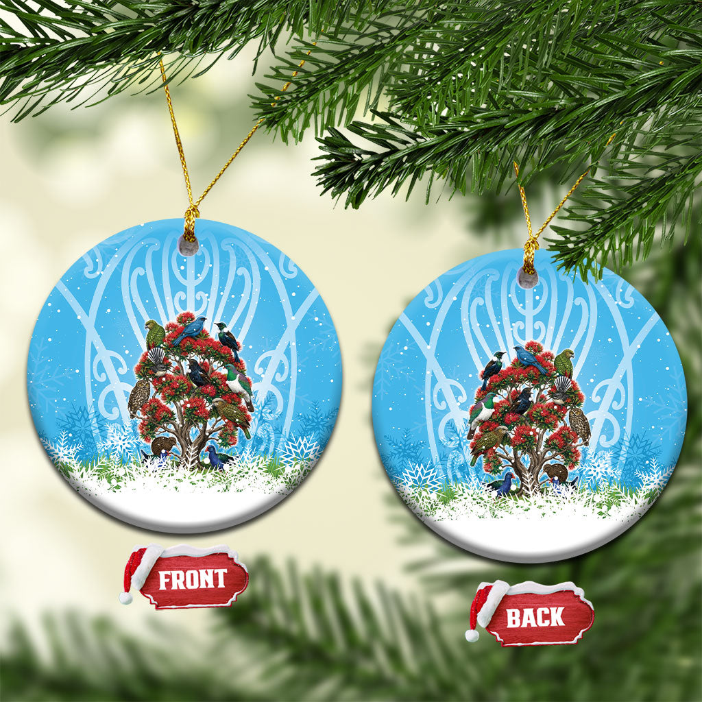 New Zealand Birds Christmas Ceramic Ornament Pohutukawa Xmas Tree LT05 Circle Blue - Polynesian Pride
