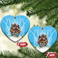 New Zealand Birds Christmas Ceramic Ornament Pohutukawa Xmas Tree LT05 Heart Blue - Polynesian Pride