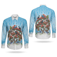 New Zealand Birds Christmas Couples Matching Summer Maxi Dress and Long Sleeve Button Shirt Pohutukawa Xmas Tree