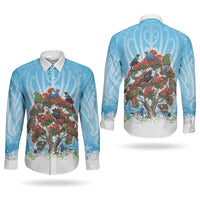 New Zealand Birds Christmas Couples Matching Tank Maxi Dress and Long Sleeve Button Shirt Pohutukawa Xmas Tree