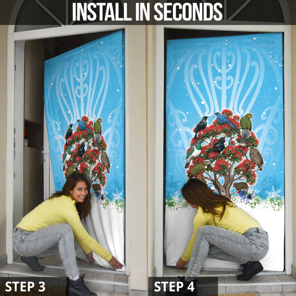 New Zealand Birds Christmas Door Cover Pohutukawa Xmas Tree