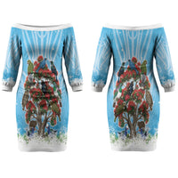 New Zealand Birds Christmas Family Matching Off The Shoulder Long Sleeve Dress and Hawaiian Shirt Pohutukawa Xmas Tree