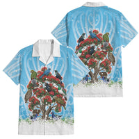 New Zealand Birds Christmas Family Matching Off The Shoulder Long Sleeve Dress and Hawaiian Shirt Pohutukawa Xmas Tree