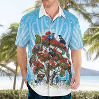 New Zealand Birds Christmas Hawaiian Shirt Pohutukawa Xmas Tree
