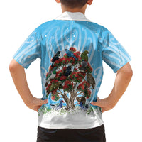 New Zealand Birds Christmas Hawaiian Shirt Pohutukawa Xmas Tree