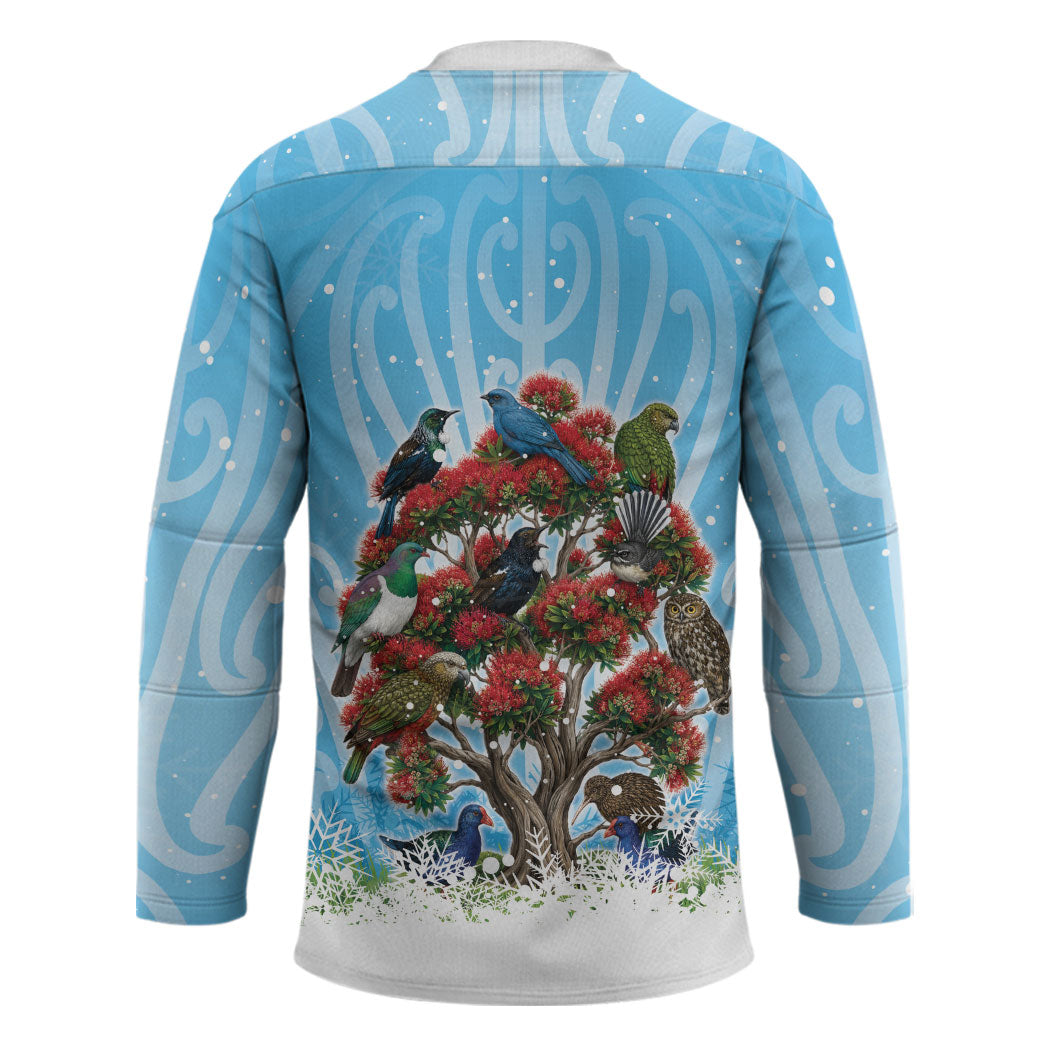New Zealand Birds Christmas Hockey Jersey Pohutukawa Xmas Tree