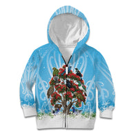 New Zealand Birds Christmas Kid Hoodie Pohutukawa Xmas Tree