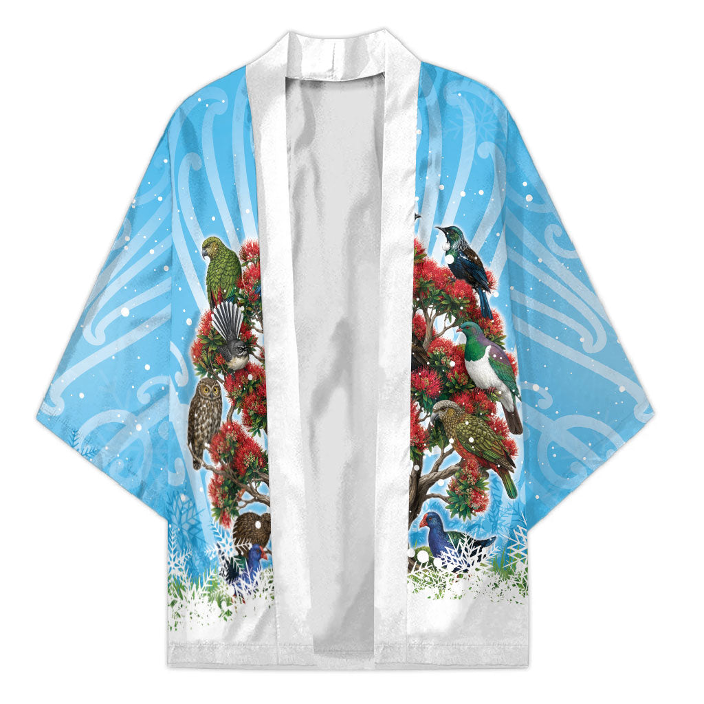 New Zealand Birds Christmas Kimono Pohutukawa Xmas Tree LT05 Unisex Blue - Polynesian Pride