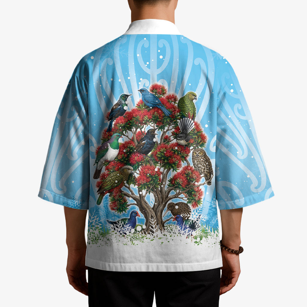 New Zealand Birds Christmas Kimono Pohutukawa Xmas Tree