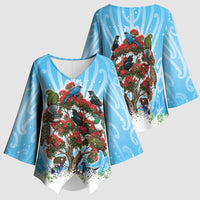 New Zealand Birds Christmas Kimono Sleeve Blouse Pohutukawa Xmas Tree
