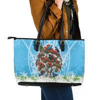 New Zealand Birds Christmas Leather Tote Bag Pohutukawa Xmas Tree