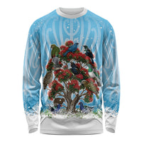 New Zealand Birds Christmas Long Sleeve Shirt Pohutukawa Xmas Tree