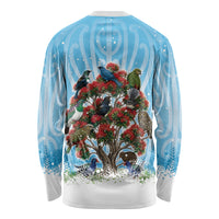 New Zealand Birds Christmas Long Sleeve Shirt Pohutukawa Xmas Tree
