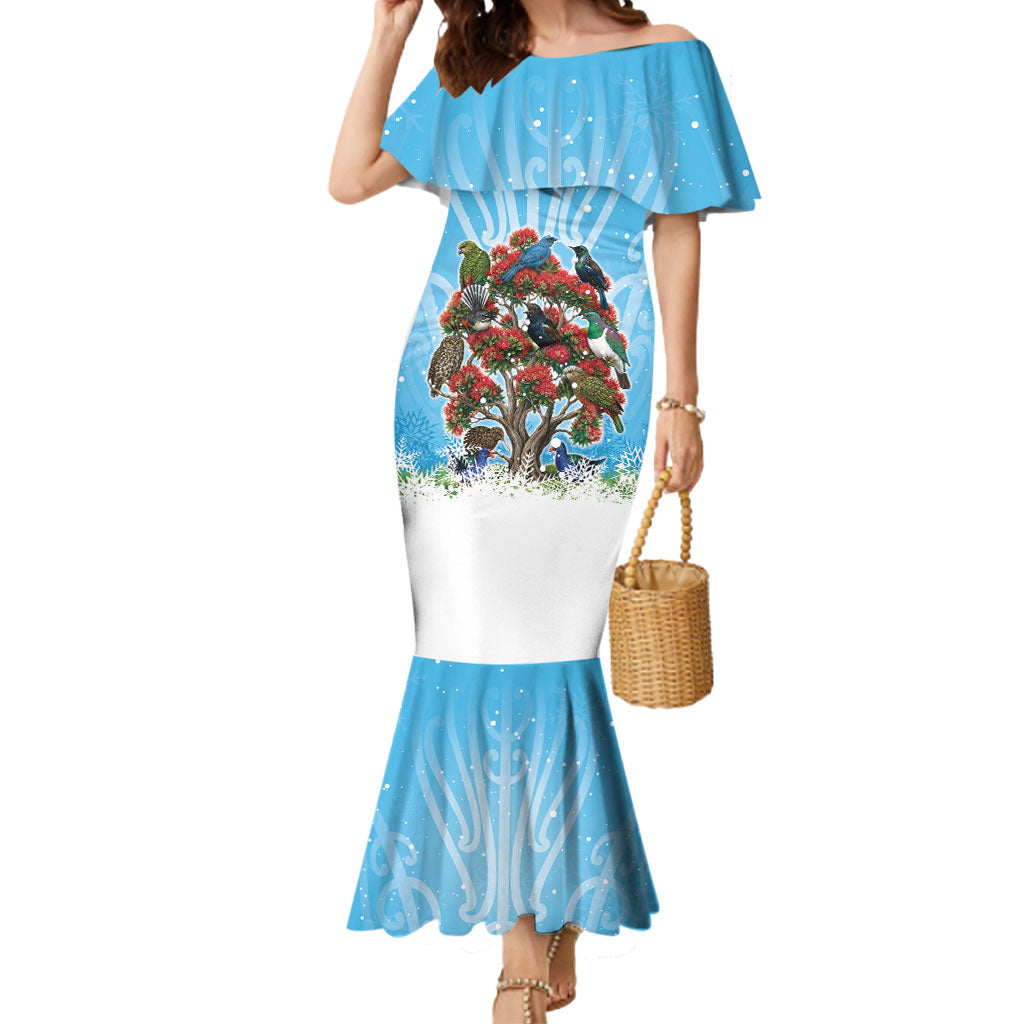 New Zealand Birds Christmas Mermaid Dress Pohutukawa Xmas Tree