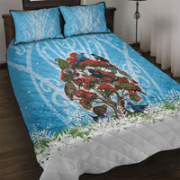 New Zealand Birds Christmas Quilt Bed Set Pohutukawa Xmas Tree
