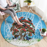 New Zealand Birds Christmas Round Carpet Pohutukawa Xmas Tree