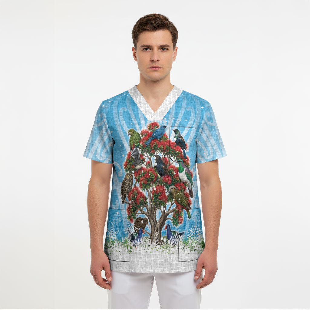 New Zealand Birds Christmas Scrub Top Pohutukawa Xmas Tree