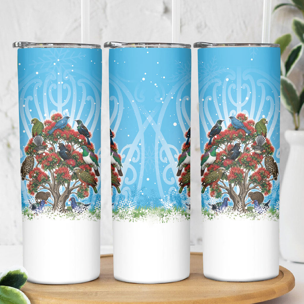 New Zealand Birds Christmas Skinny Tumbler Pohutukawa Xmas Tree