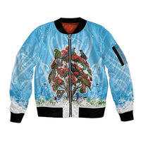 New Zealand Birds Christmas Sleeve Zip Bomber Jacket Pohutukawa Xmas Tree