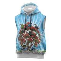 New Zealand Birds Christmas Sleeveless Hoodie Pohutukawa Xmas Tree