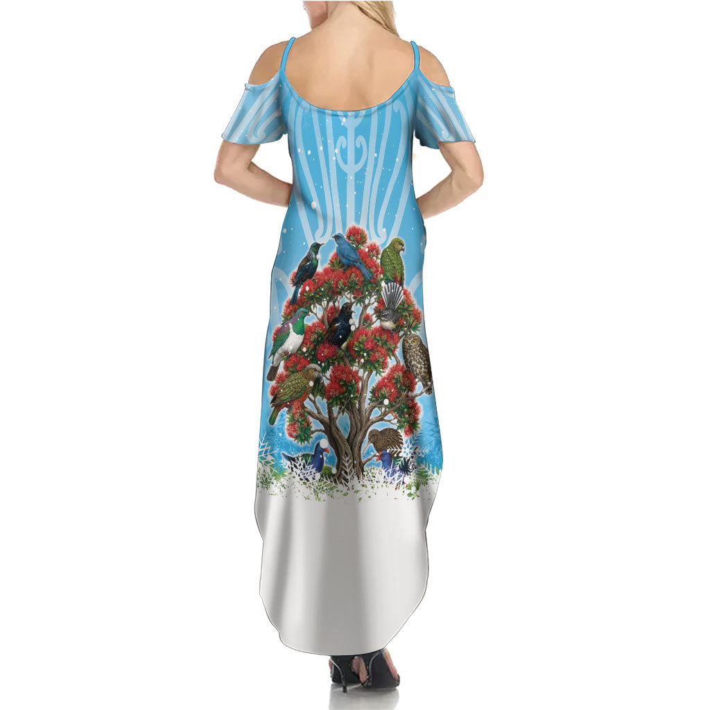 New Zealand Birds Christmas Summer Maxi Dress Pohutukawa Xmas Tree